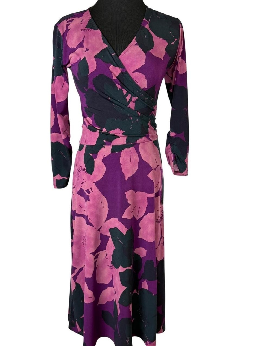 Cabi Purple & Pink Floral Wrap-Style Midi Dress